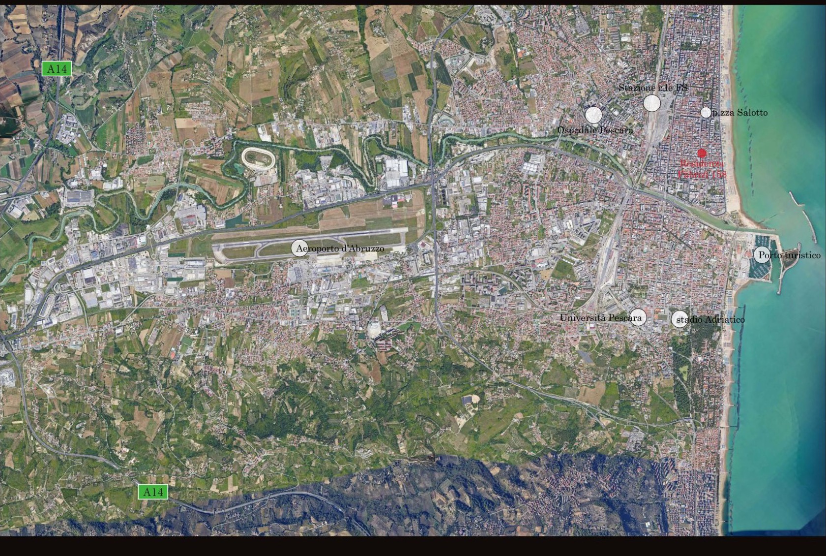 Vista satellitare di Pescara con i punti di interesse